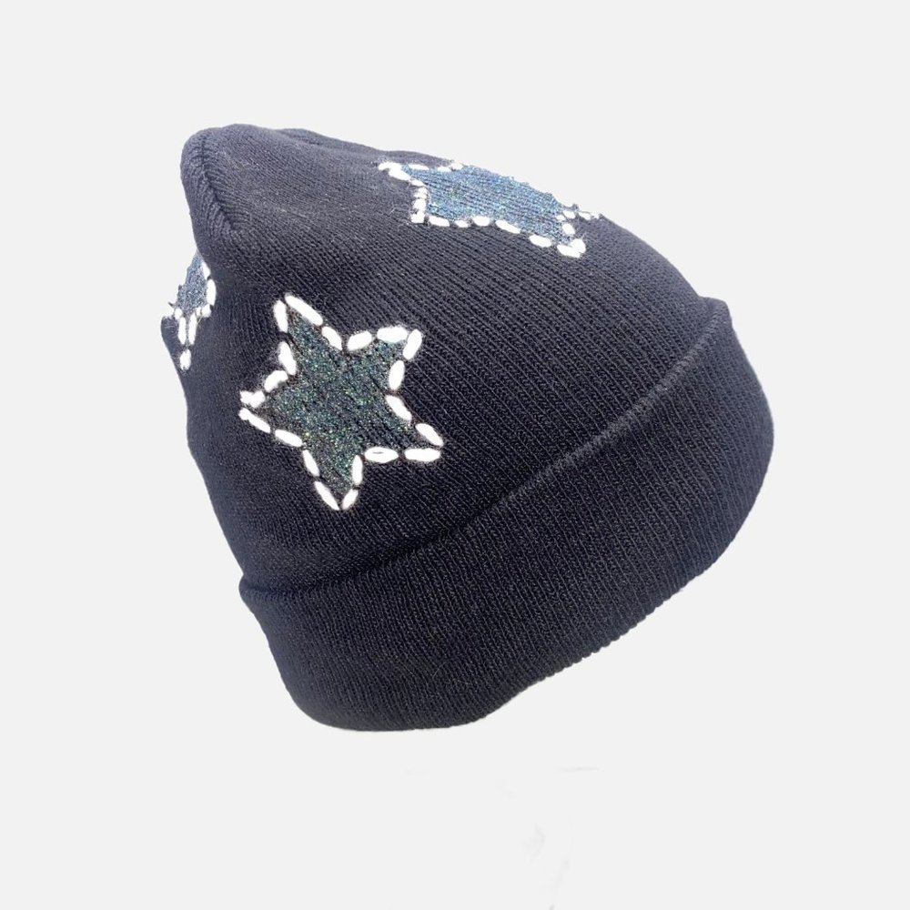 Plasma Beams Hand-painted Stars Fold-over Beanie